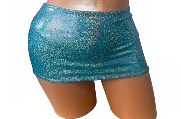 Silver on Turquoise Spandex Micro mini skirt cover up