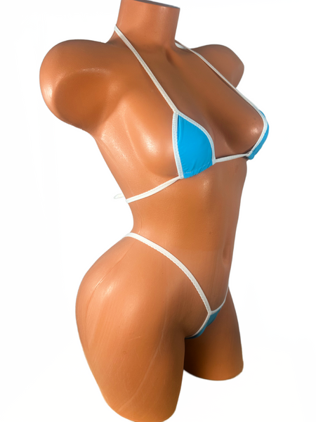 Blue White Trim Thong Bikini