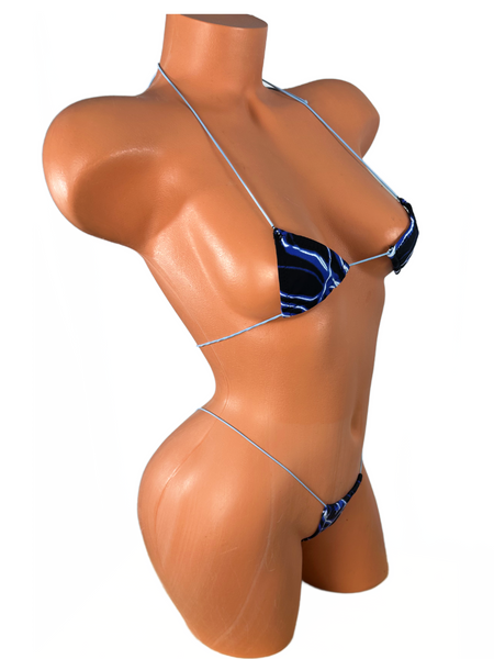 Neon Blue Lightning Print Mini Bikini