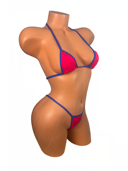 Watermelon Blue Trim Thong Bikini