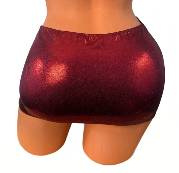 Burgundy  Red metallic Micro mini skirt cover up