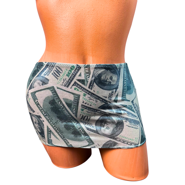 Metallic Silver  money print Micro mini skirt cover up