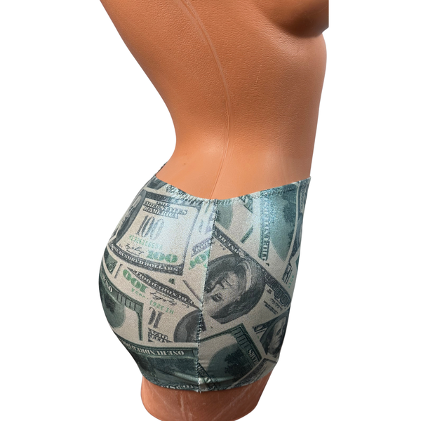 Metallic Silver  money print Micro mini skirt cover up