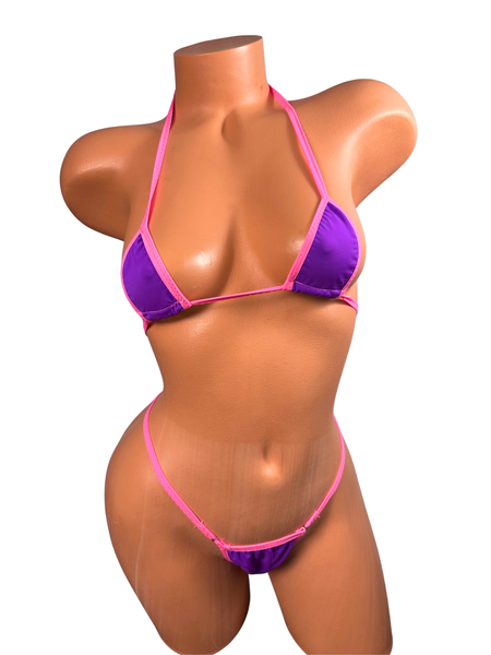 Extreme Micro Bikini Set – Barely There Bottom Purple Pink Trim