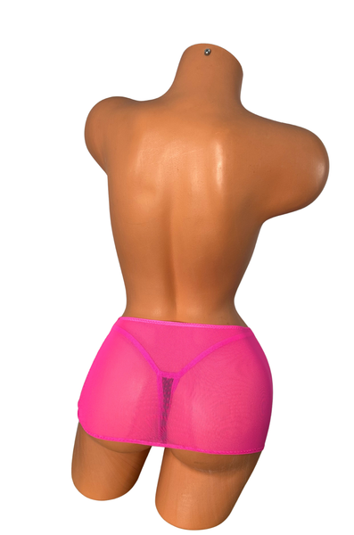 Hot Pink Sheer Mesh mini Skirt Cover Up