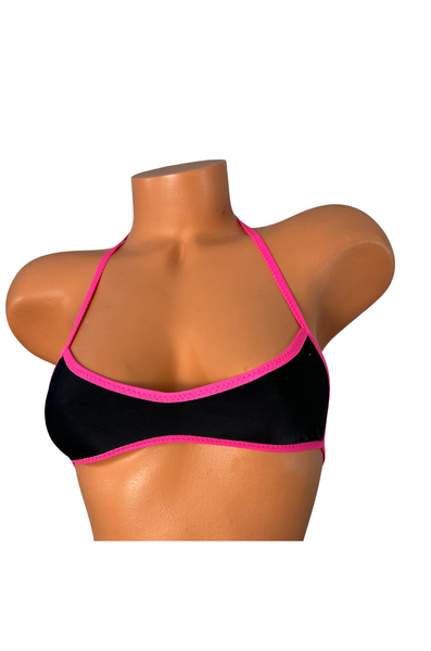 Black Hot Pink Trim Micro Halter Top