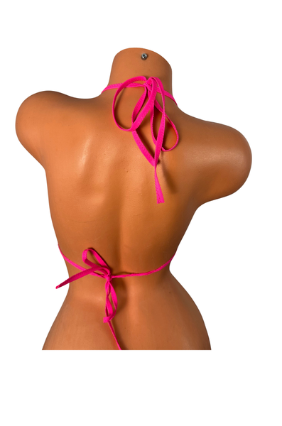 Black Hot Pink Trim Micro Halter Top