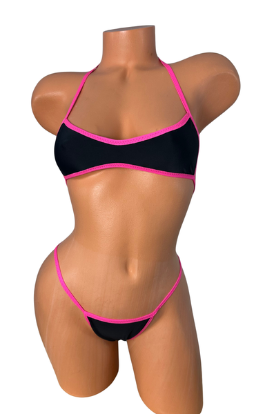 Black Hot Pink Trim Micro Halter Top