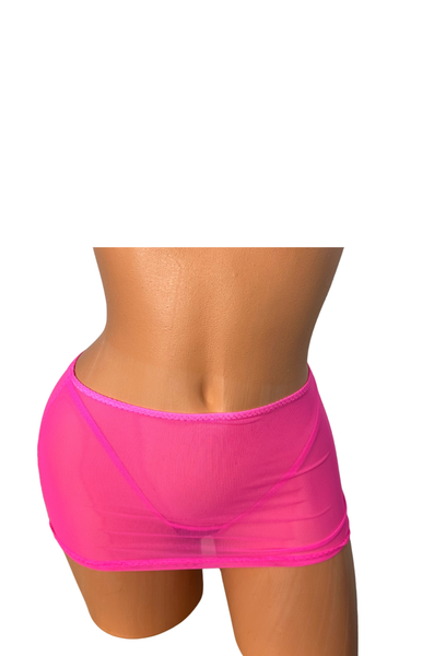 Hot Pink Sheer Mesh mini Skirt Cover Up