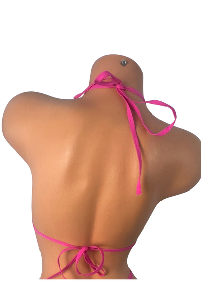 Black Hot Pink trim Scrunch bottom micro string bikini