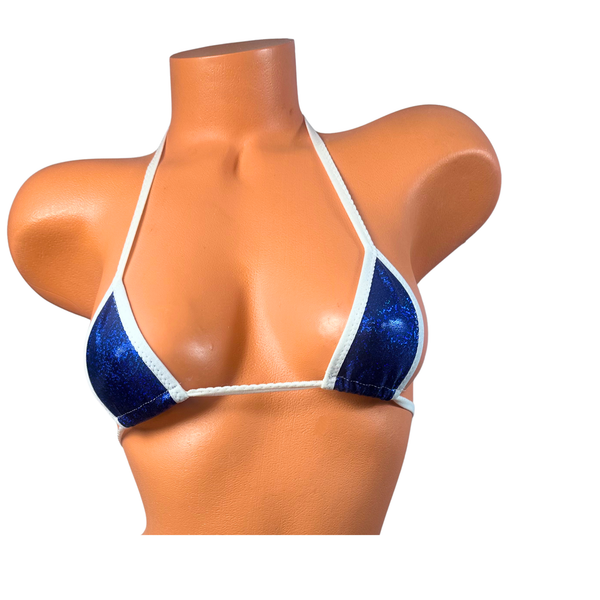 Metallic Navy Sparkle White trim Slim Front thong Bikini