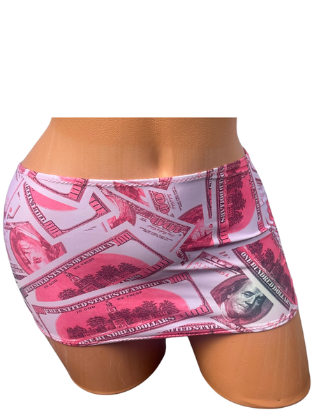 Matte Pink  money print Micro mini skirt cover up
