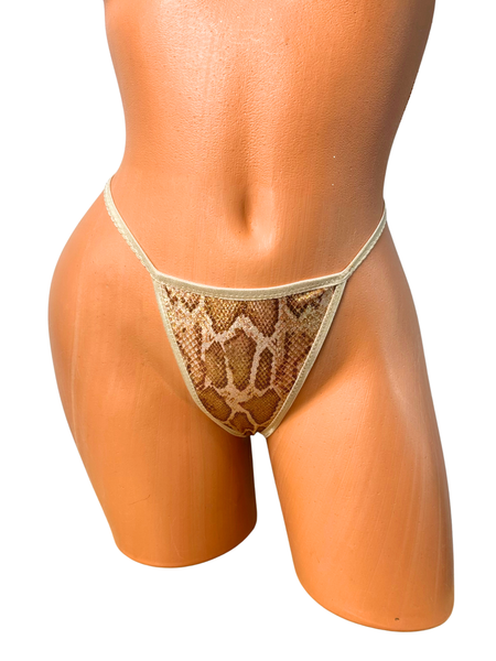 Bronze Snake print metallic wide front thong bikini
