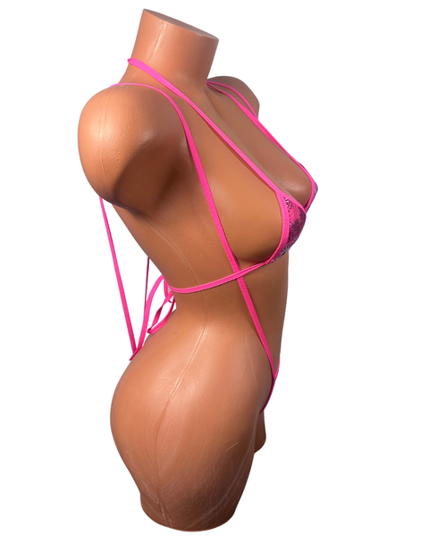 2 Piece slingshot Minimal Coverage Money Print Bikini Matte Pink
