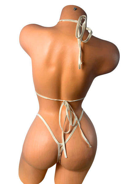 Bronze Snake Print Metallic Thong Bikini