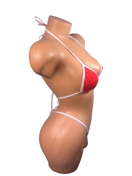 Extreme Micro Bikini Set – Barely There Bottom Red Pink Trim