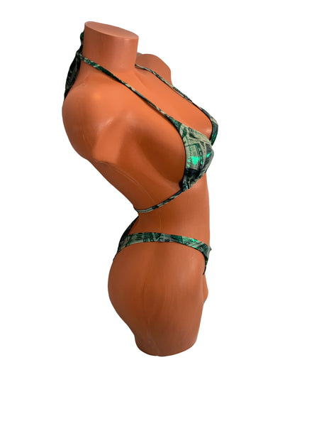 Money Green 100 dollar metallic Brazilian Micro Cut Bikini