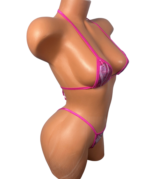 Metallic Pink Money Print Wide Front thong bikini