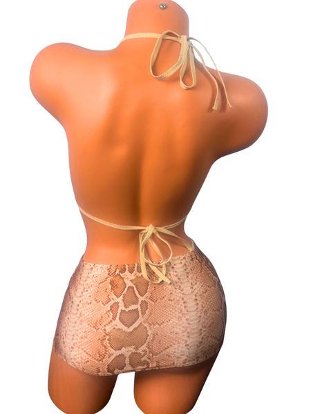 Tan Python  Print Micro Mini Skirt Cover Up