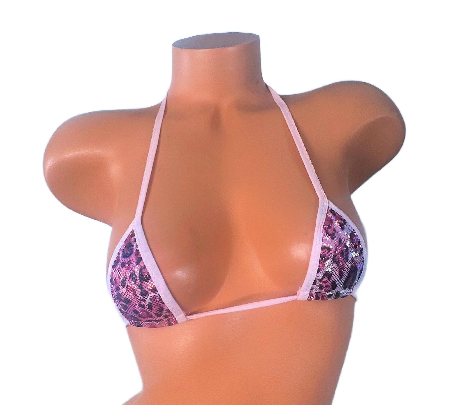 Metallic Leopard Baby Pink Trim Micro Triangle Top