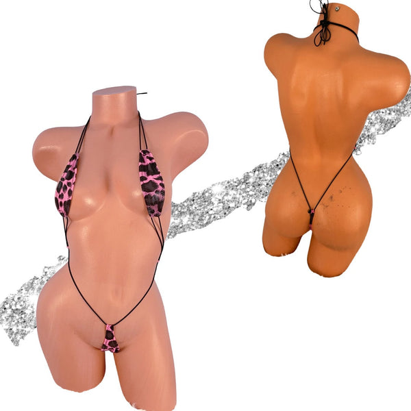 Pink Cow Print Micro Slingshot Bikini, Adjustable Super Sexy Fit