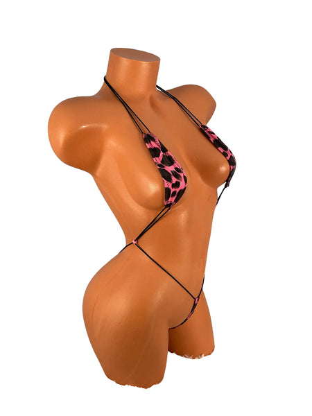 Pink Cow Print Micro Slingshot Bikini, Adjustable Super Sexy Fit