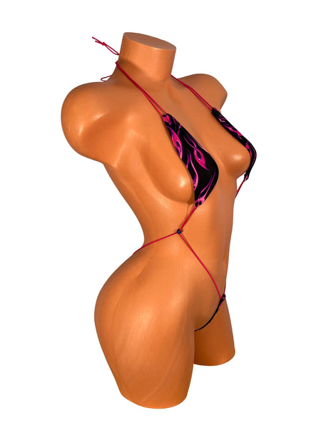 Micro Slingshot bikini Black Fuchsia flame adjustable