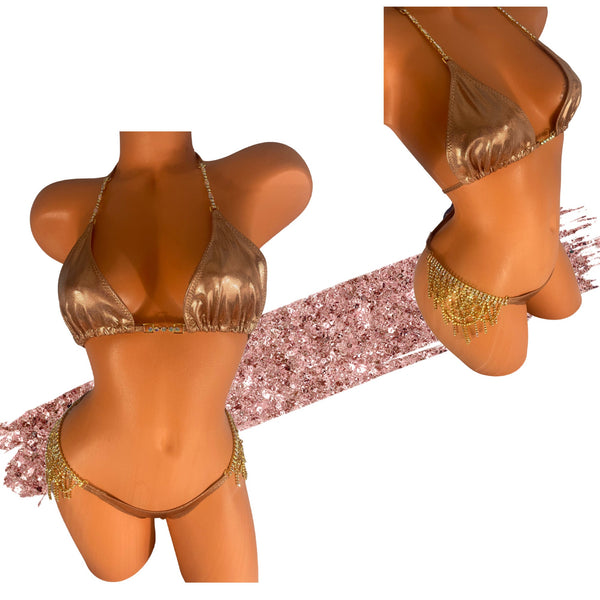 Luxury Bronze Metallic Scrunch Butt Bikini