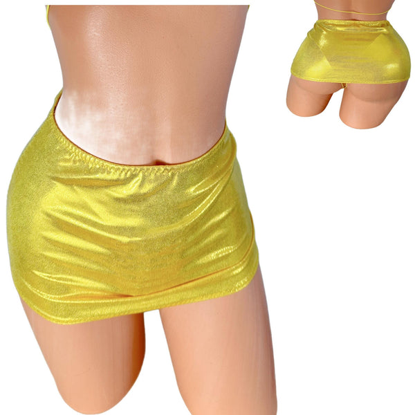 Metallic Citron Yellow Mini Skirt