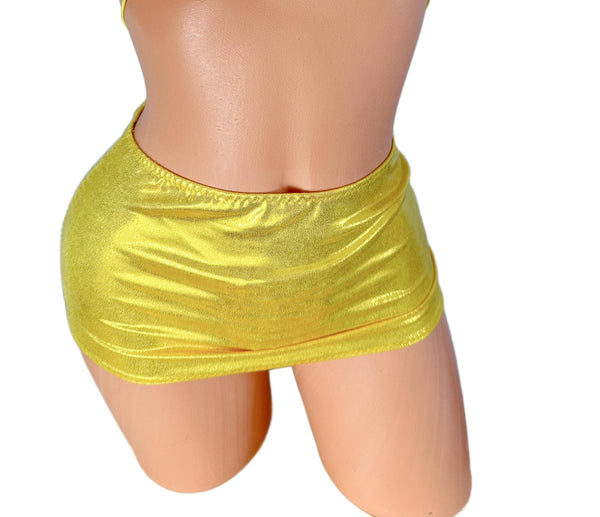 Metallic Citron Yellow Mini Skirt