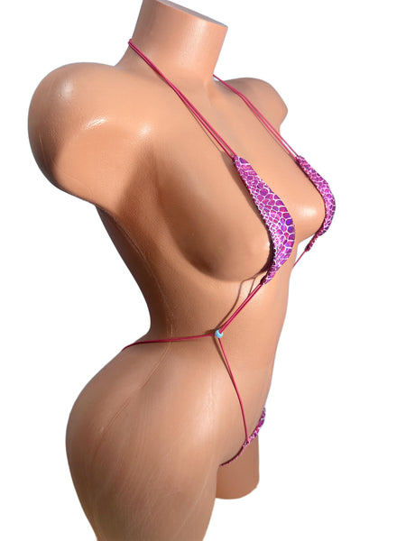 Metallic Micro Slingshot Bikini: Adjustable Exotic Dancewear