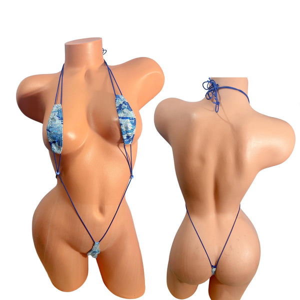 Micro Slingshot Bikini: Blue Camo, Adjustable Sexy Swimwear