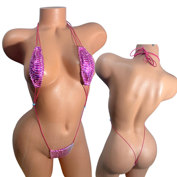Metallic Micro Slingshot Bikini: Adjustable Exotic Dancewear