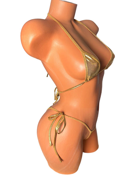 Gold Foil Micro Bikini: Cheeky String Tie Swimsuit