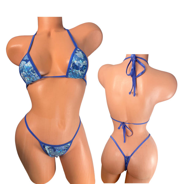 Blue Camo Micro Thong Bikini