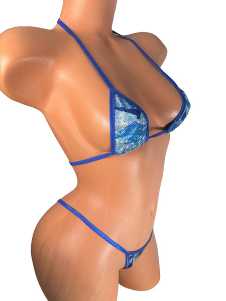 Blue Camo Micro Thong Bikini