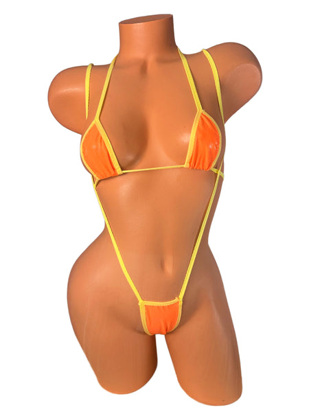 Orange Wet Look Two piece Slingshot Bikini