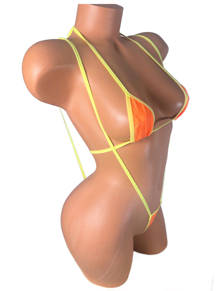 Orange Wet Look Two piece Slingshot Bikini