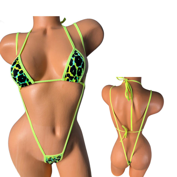 Neon Green Leopard Two piece Slingshot Bikini