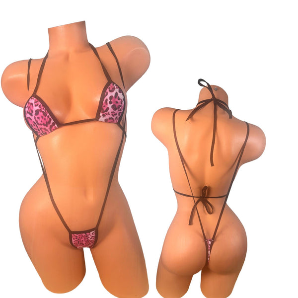 Pink Leopard Print Two piece Slingshot Bikini