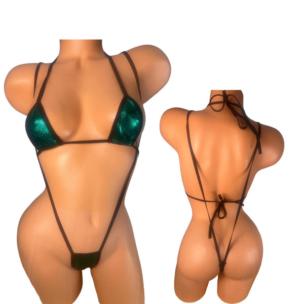 Metallic Green Two piece Slingshot Bikini