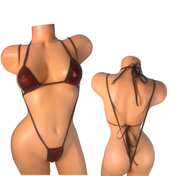 Metallic Red Two piece Slingshot Bikini