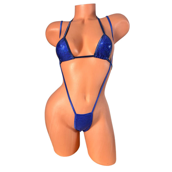 Blue Metallic Two piece Slingshot Bikini