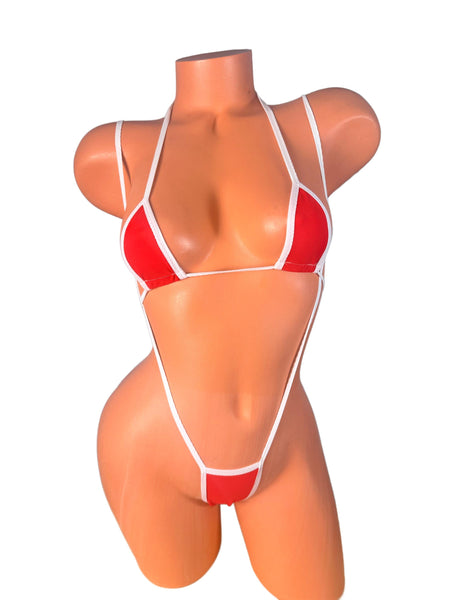 Red and White Two piece Slingshot Bikini