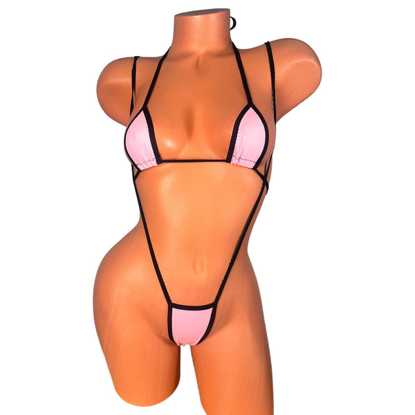 Baby Pink Spandex Two piece Slingshot Bikini