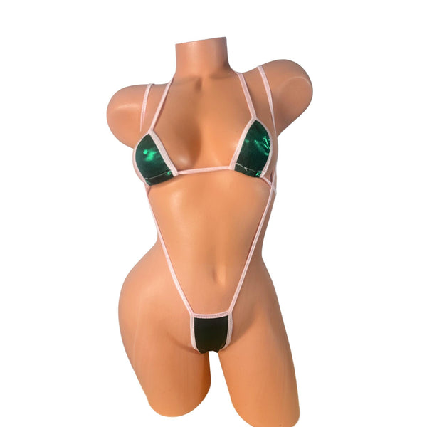 Green Metallic Two piece Slingshot Bikini