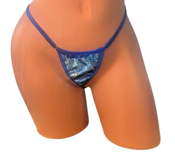 Blue Camo Extreme Micro Thong Bikini Bottom, Exotic Dancewear