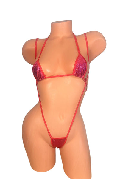 Fuchsia Red Spandex Two piece Slingshot Bikini