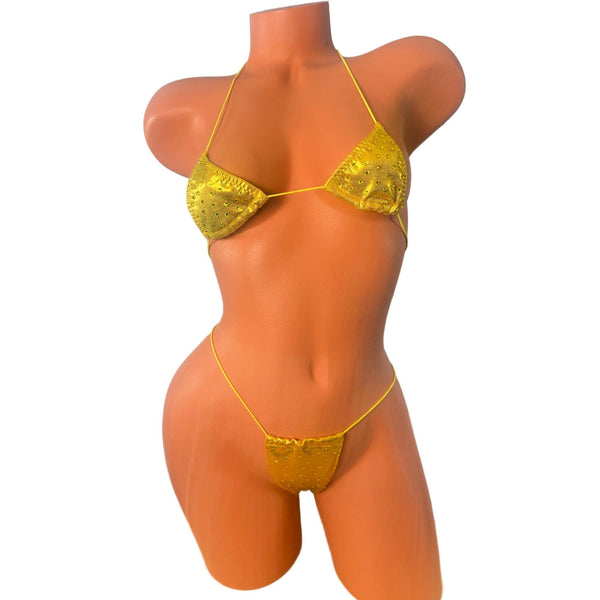 Yellow Crystal Micro Bikini: Extreme Coverage, Handmade in USA