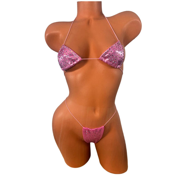 Pink Crystal Micro Bikini: Extreme Coverage, Handmade in USA